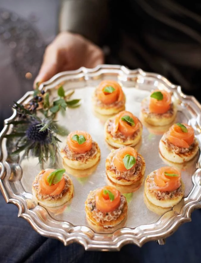 Basil Ricotta Pancakes with Salmon